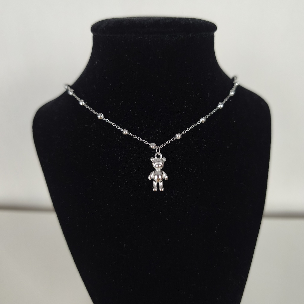 Collar Oso Cadena Bolitas (Plateado)