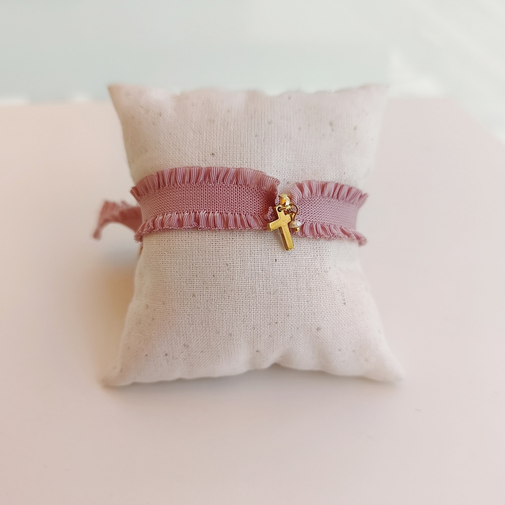 Pulsera Cinta Volante Rosa Cruz (Dorado)