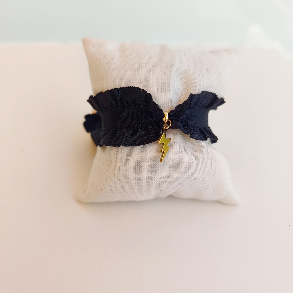 Pulsera Cinta Volante Negro Rayo (Dorado)