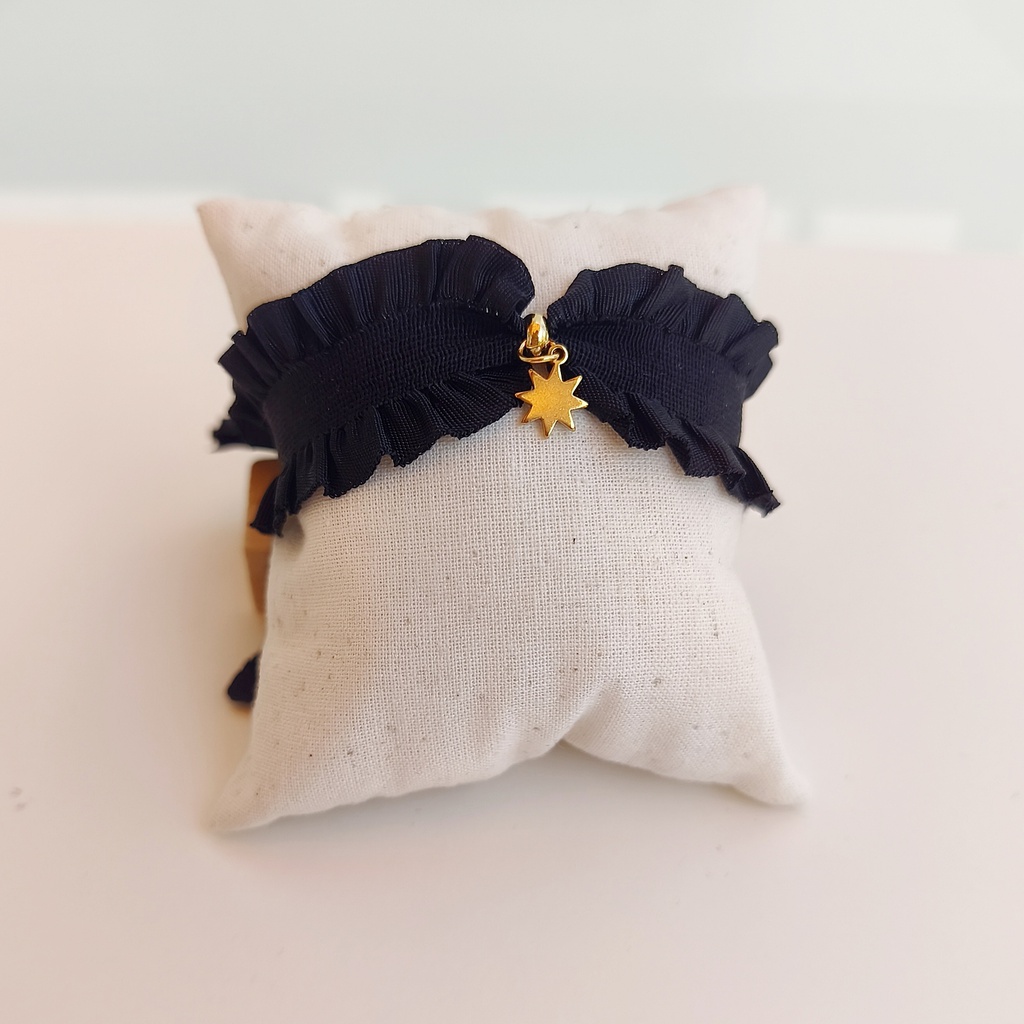Pulsera Cinta Volante Negro Destello (Dorado)