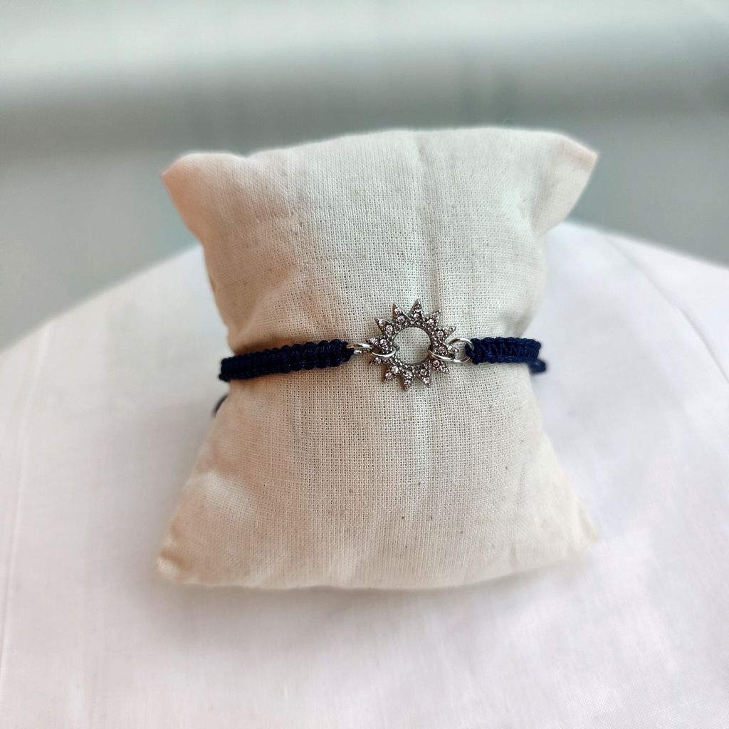 Pulsera Trenzada Azul Marino Estrella Circonitas (Plateado)