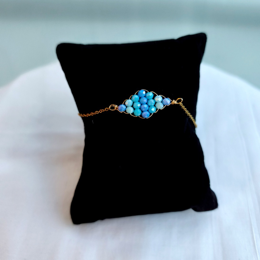 Pulsera Rombo Cuentas Azul (Dorado)