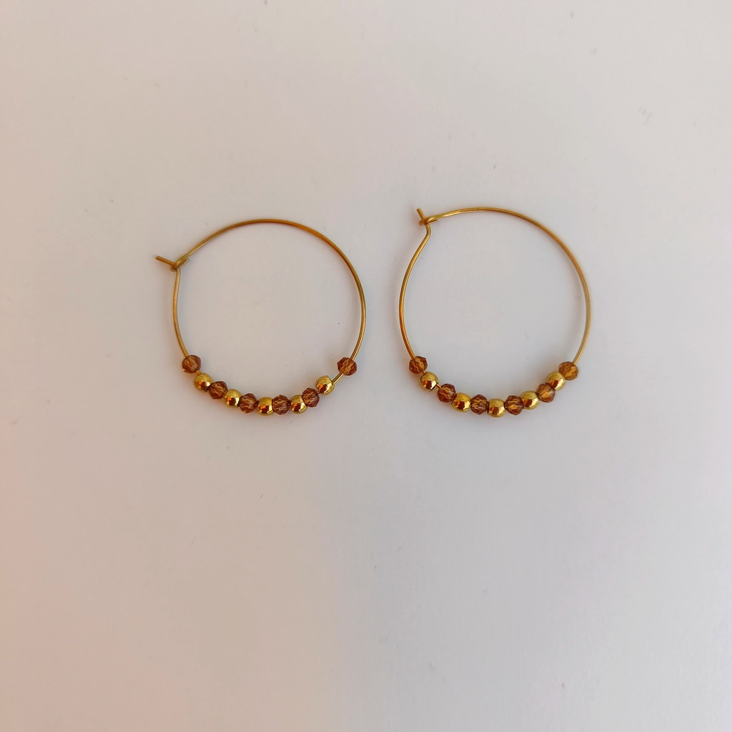 Aros Cuentas Marrones Combinadas (Dorado)