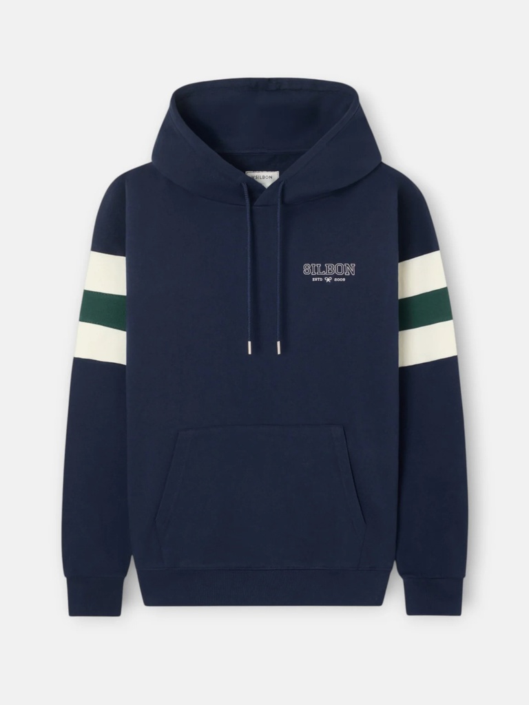 Sudadera Capucha Relaxed Franjas Azul Marino - Silbon