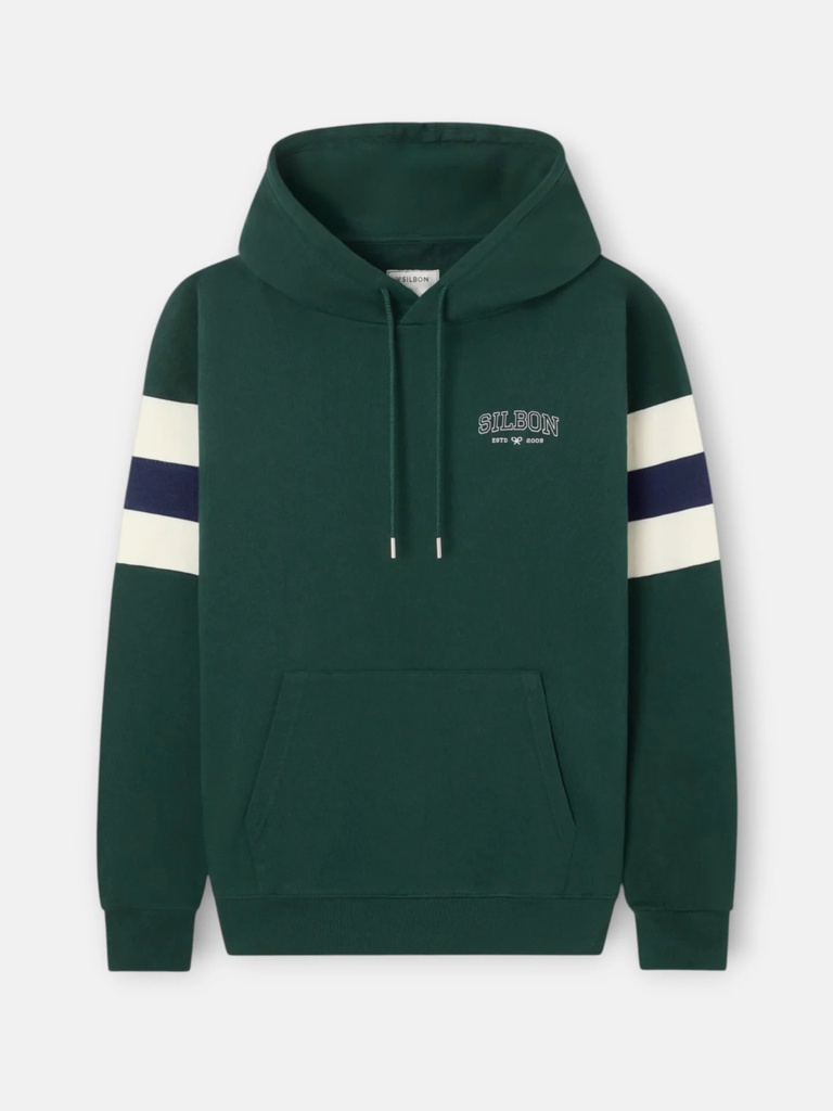 Sudadera Capucha Relaxed Franjas Verde Oscuro - Silbon