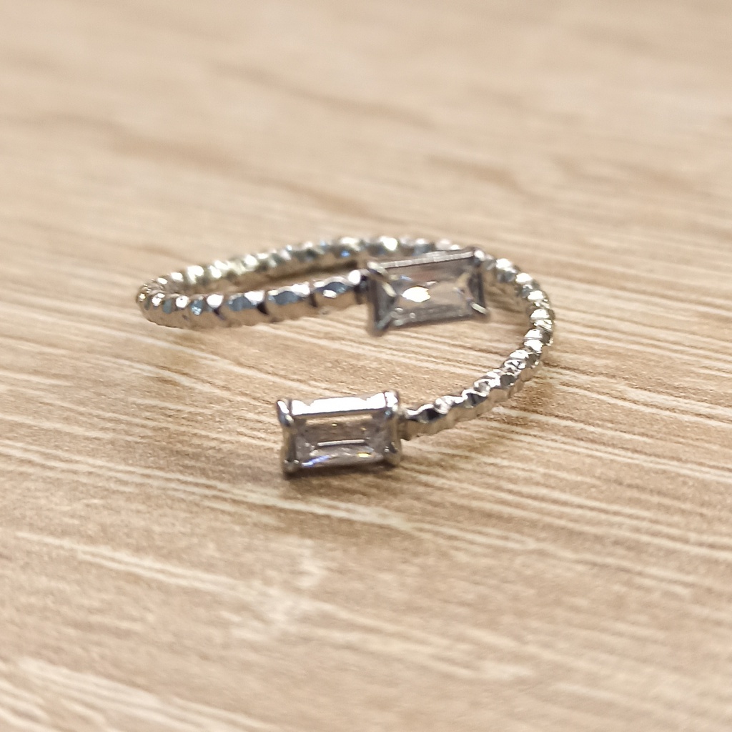 Anillo doble circonita rectangular plateado