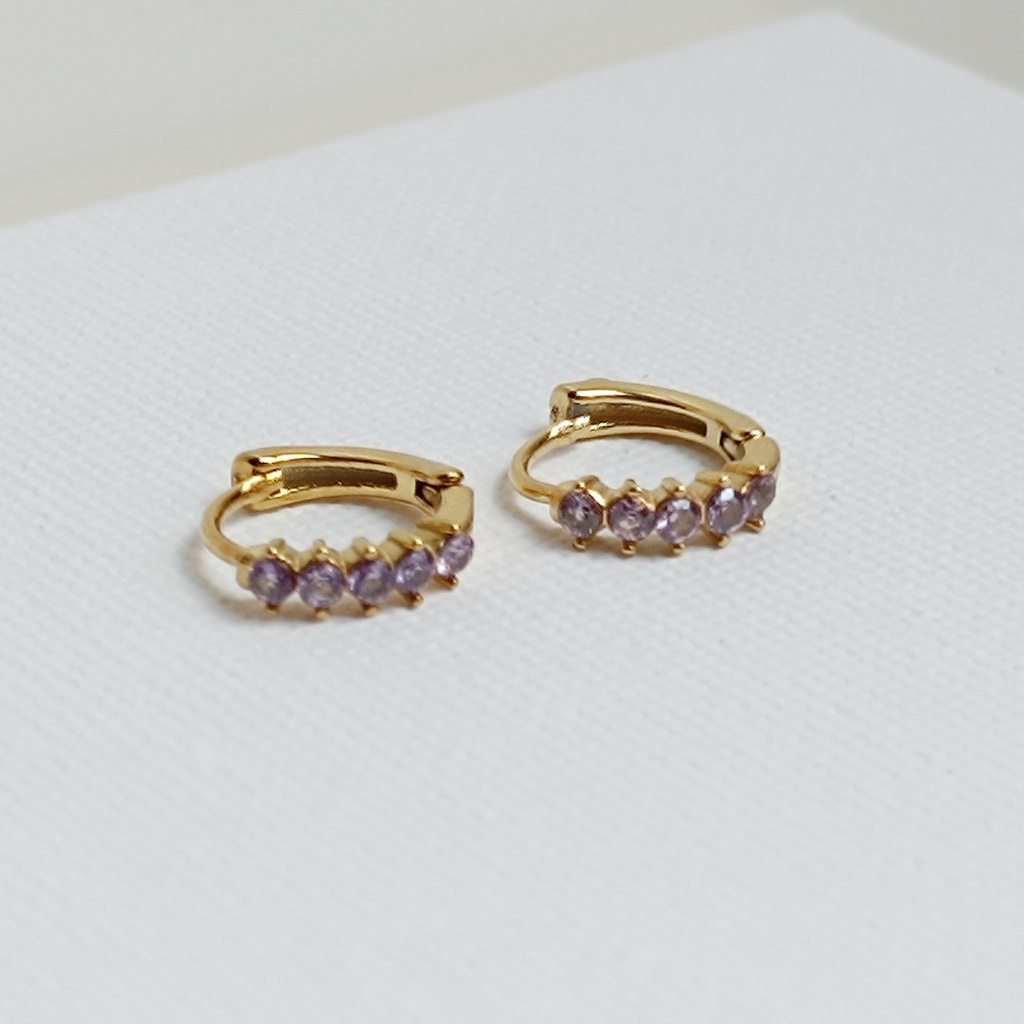 Pendientes Aro Circonitas Malva Dorado