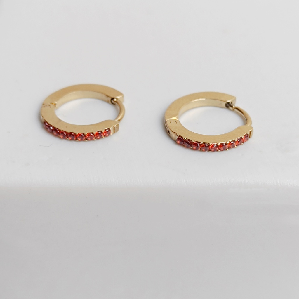 Pendientes Aros Dorados Circonitas Rojo