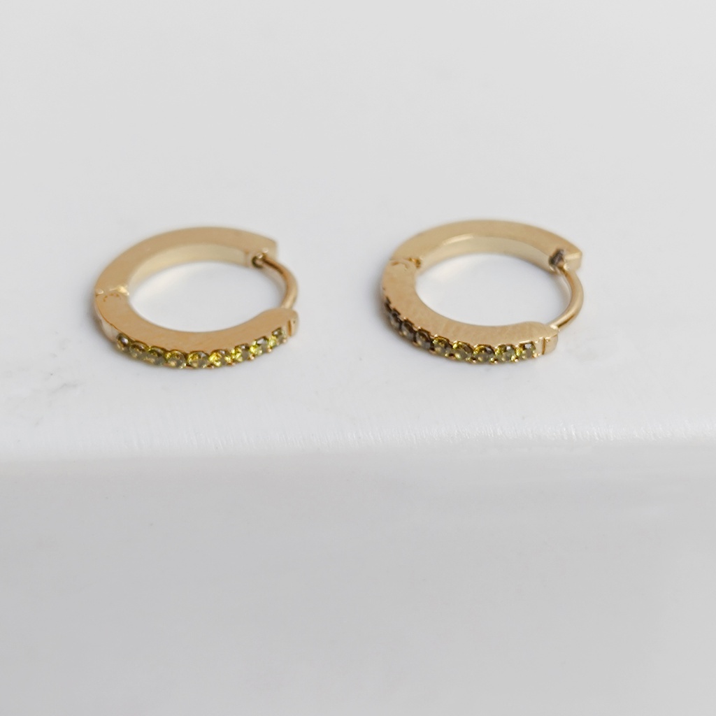Pendientes Aros Dorados Circonitas Verde Amarillo