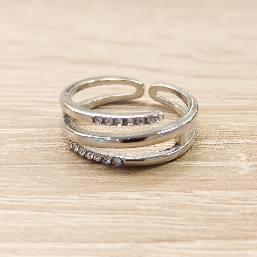 Anillo triple efecto plateado