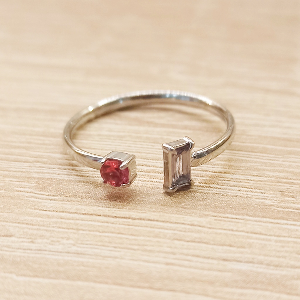 Anillo doble circonita color plateado