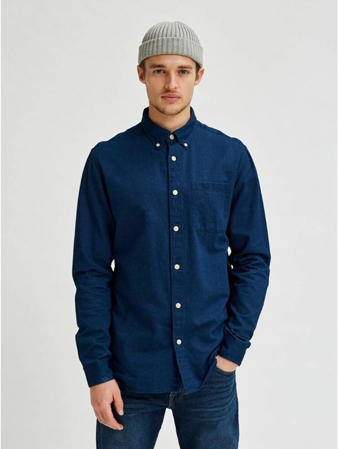 Camisa Regrick Dark Blue Denim Shirt - Selected