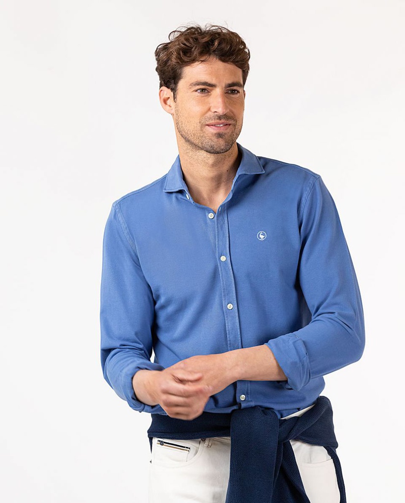 Camisa Piqué Garment Dyed Azul - El Ganso