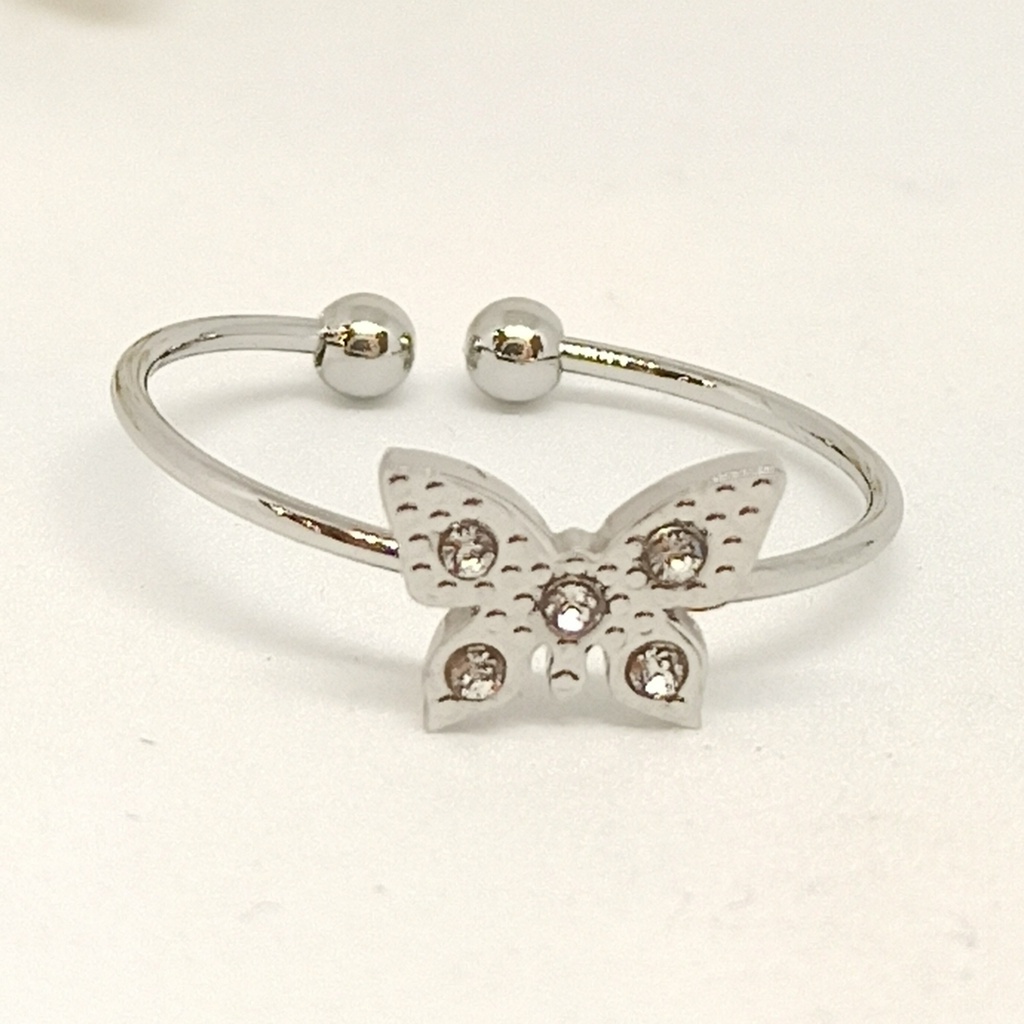 Anillo mariposa brillo plateado