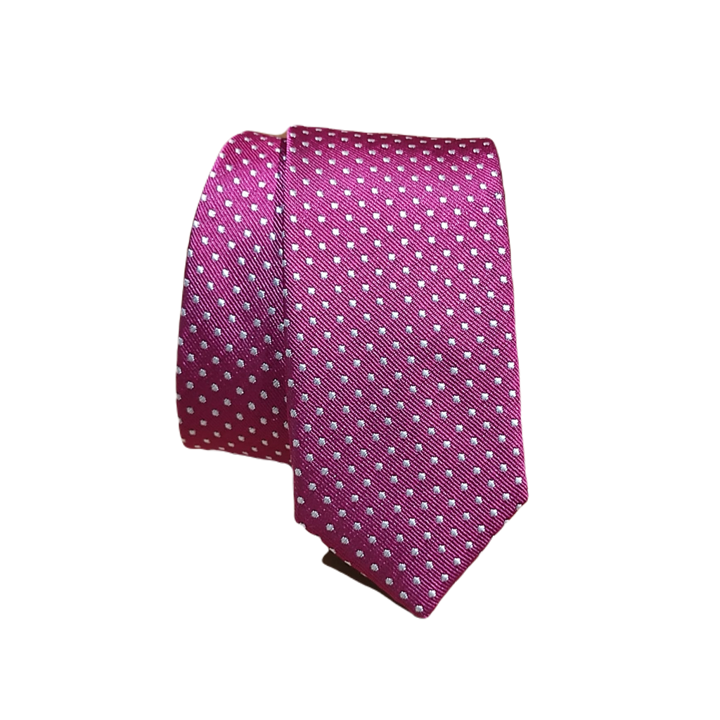 Corbatín rosa fucsia topos blancos