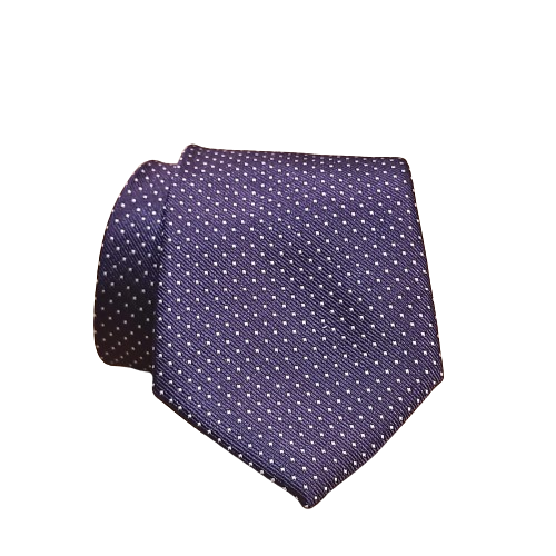 Corbata morada muy oscura con topos blancos