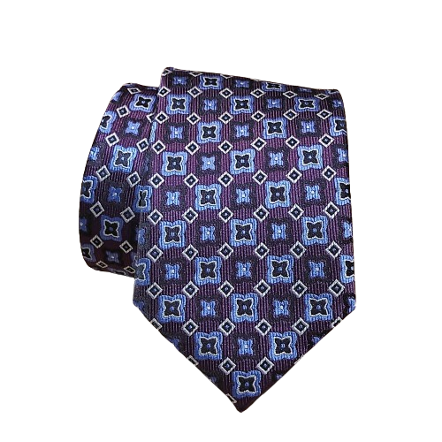 Corbata morada con motivos azules