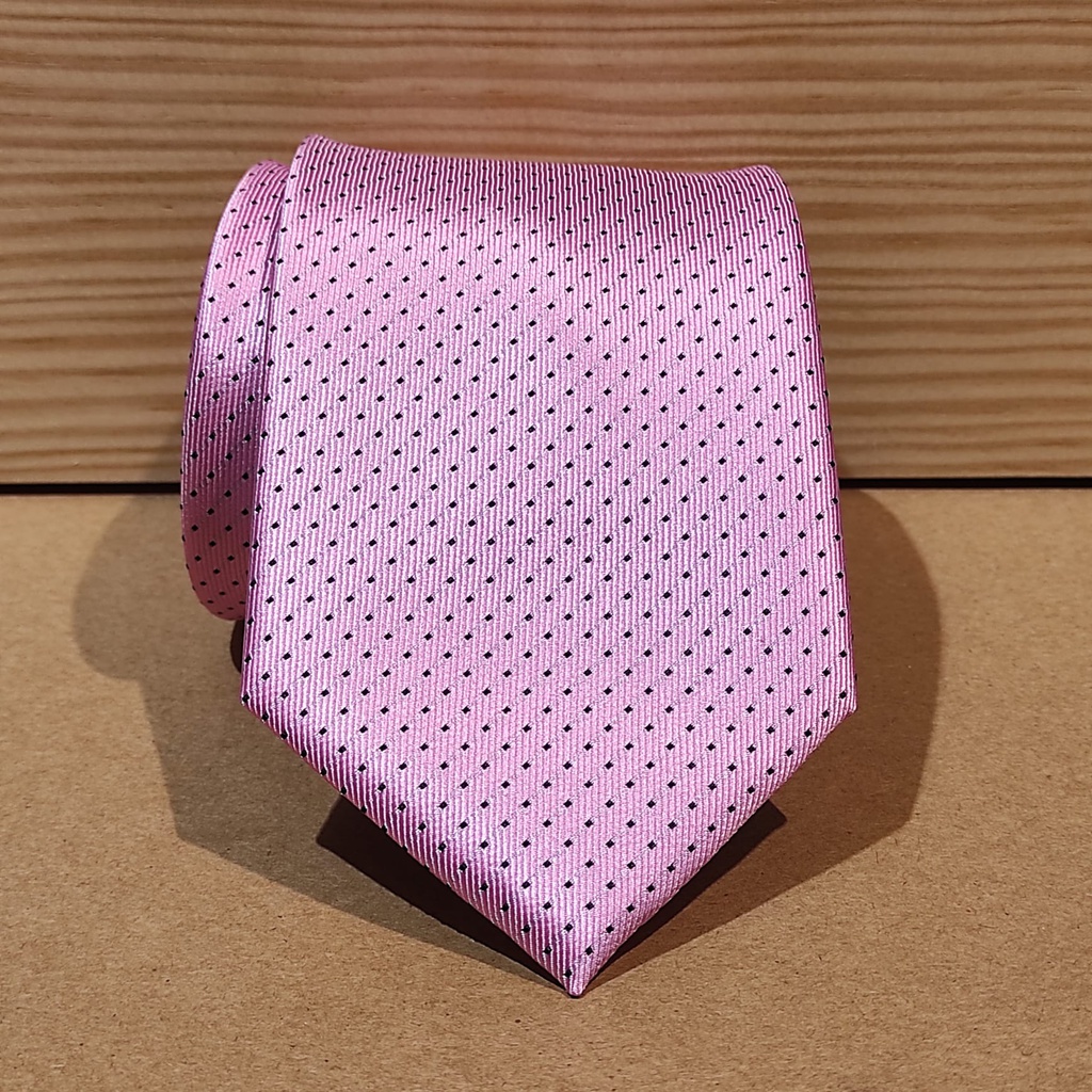 Corbata rosa chicle con topos negros