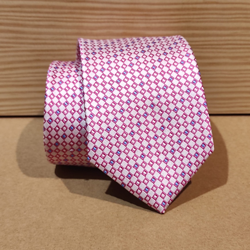 Corbata rosa palo con motivos fucsias y azules