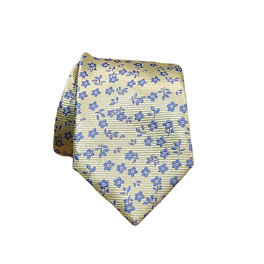 Corbata amarilla con motivos florales azules