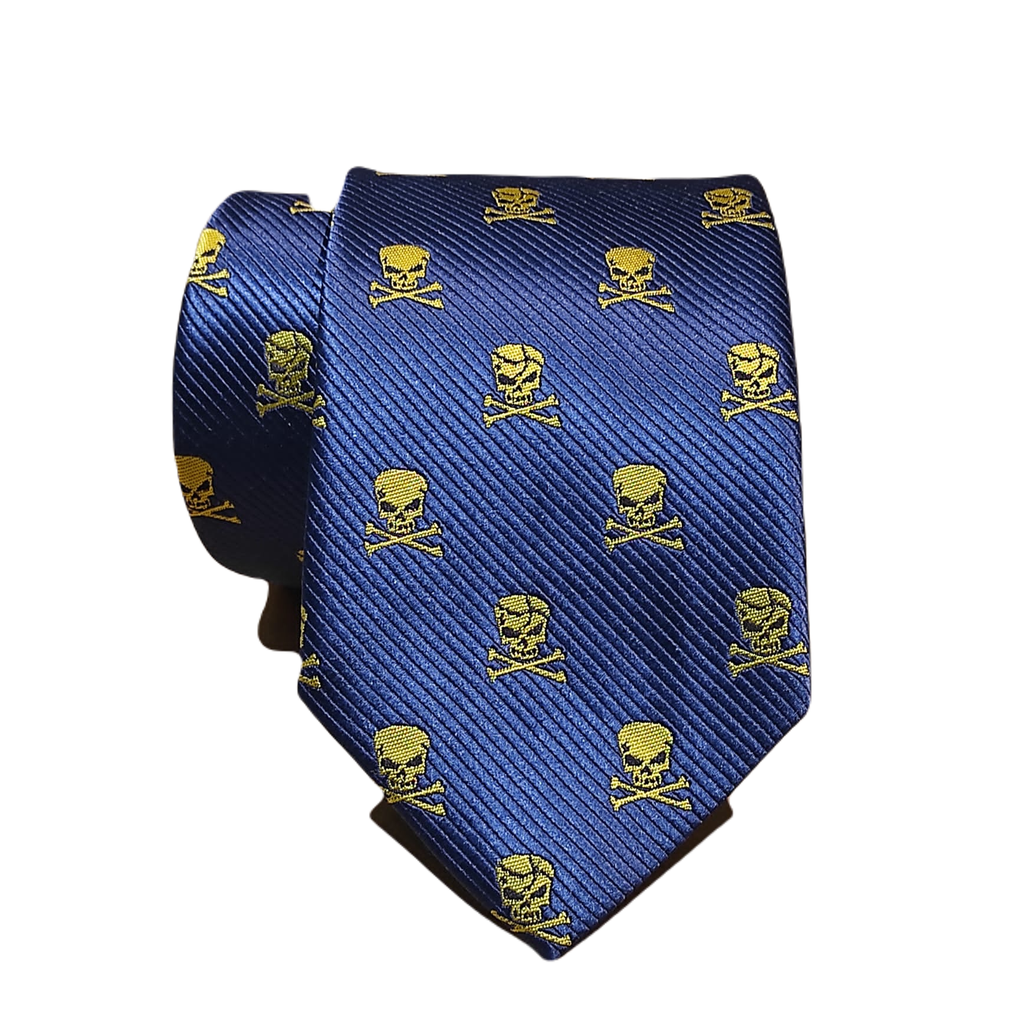 Corbata azul marino con calaveras amarillas