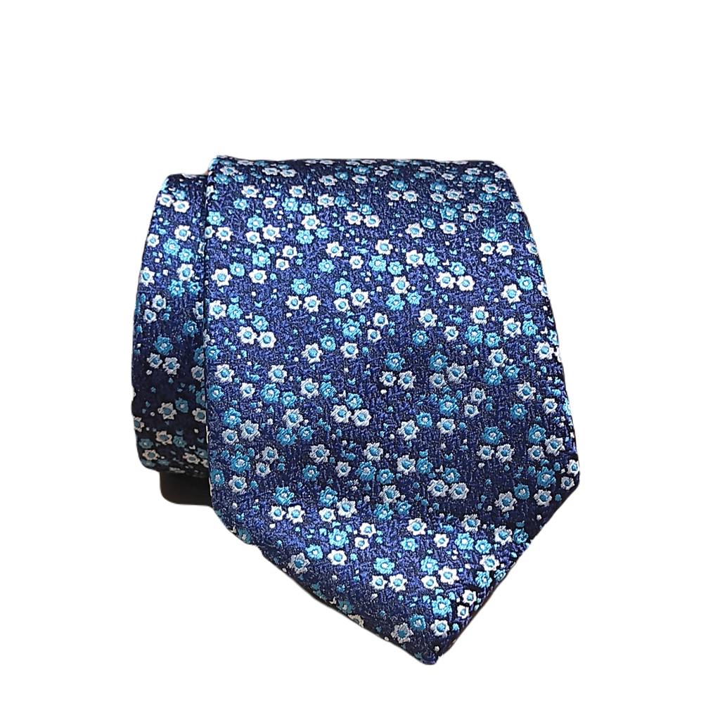 Corbata azul marino con motivos florales celeste