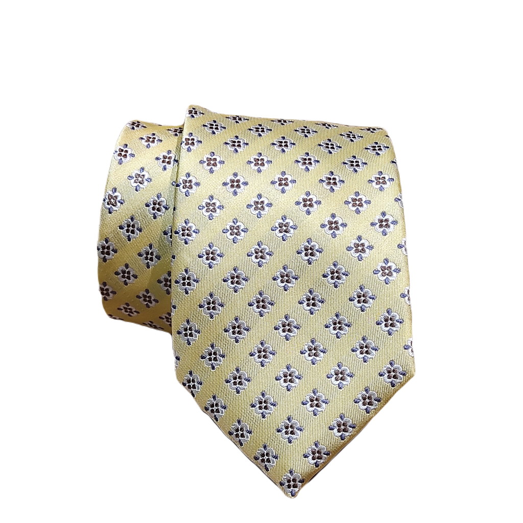 Corbata amarilla con motivos florales geométricos