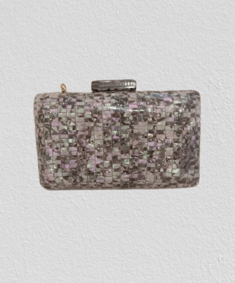 Bolso Clutch Rígido Colores Lila Gris Verde