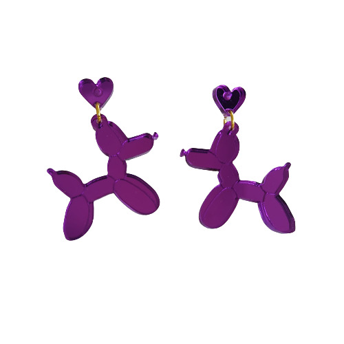 Pendientes Metacrilato Perrito Globo Morado
