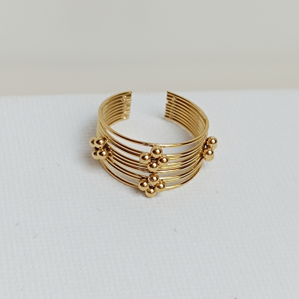 Anillo Hilos Triple Punto Dorado