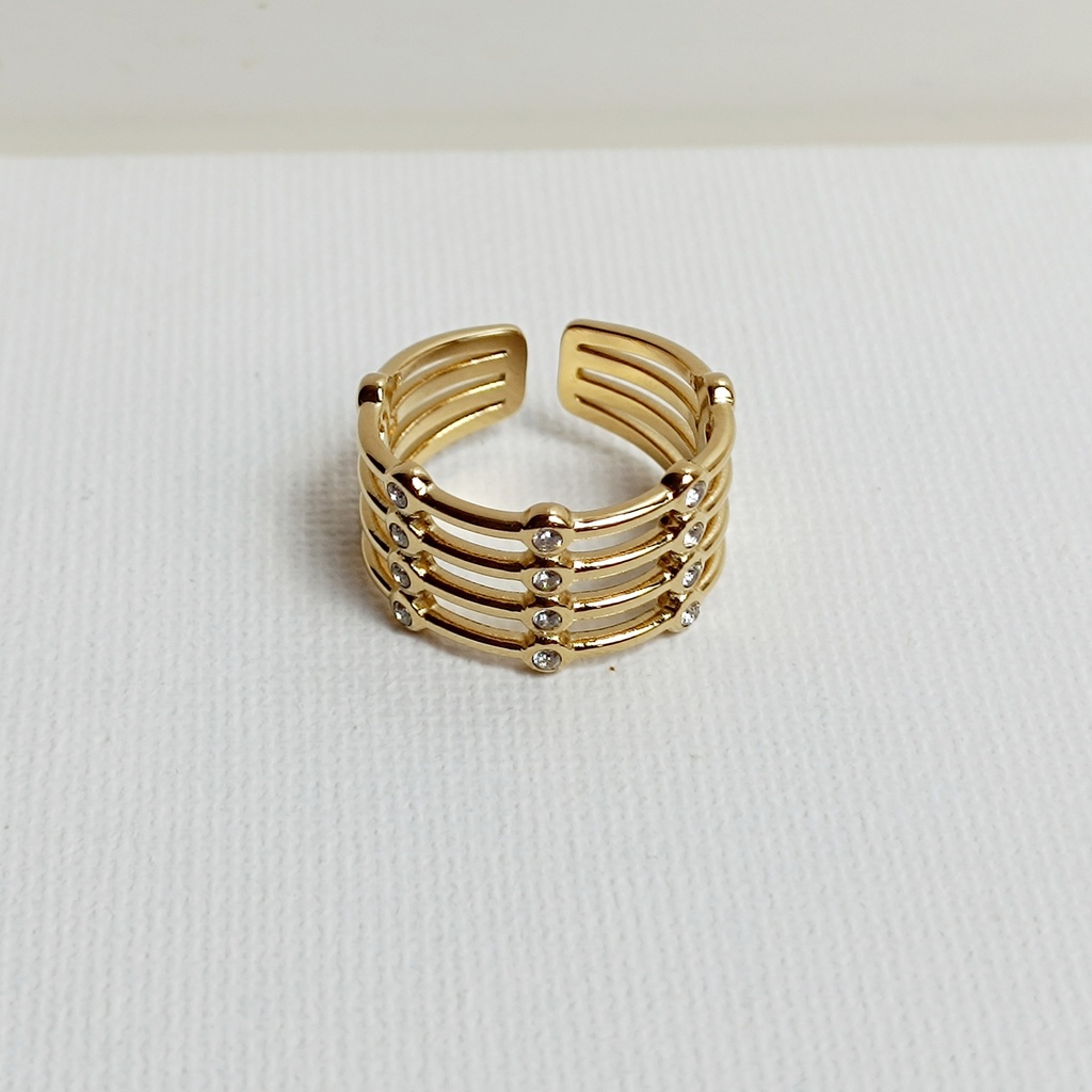 Anillo Líneas Circonitas Dorado