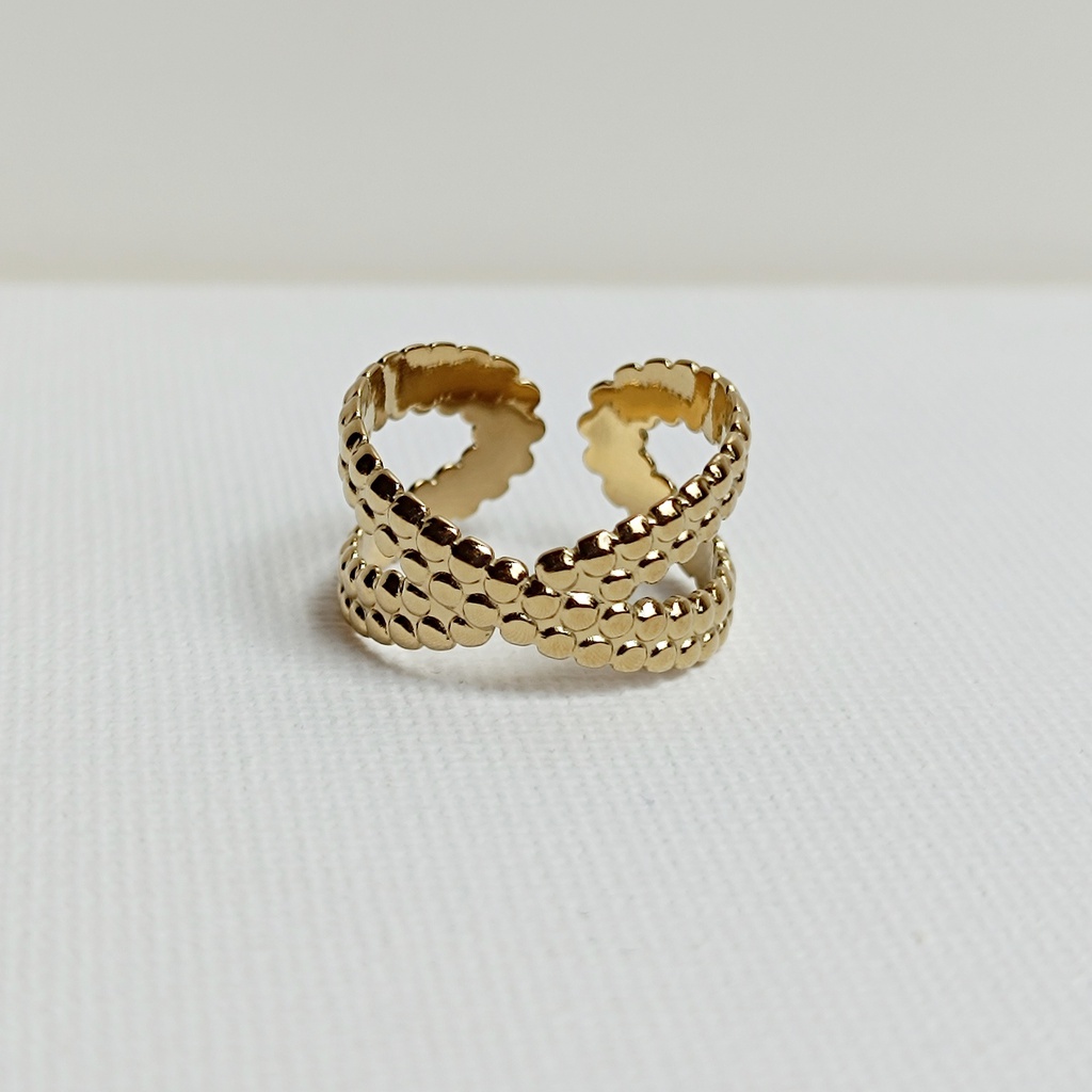 Anillo X Relieves Dorado