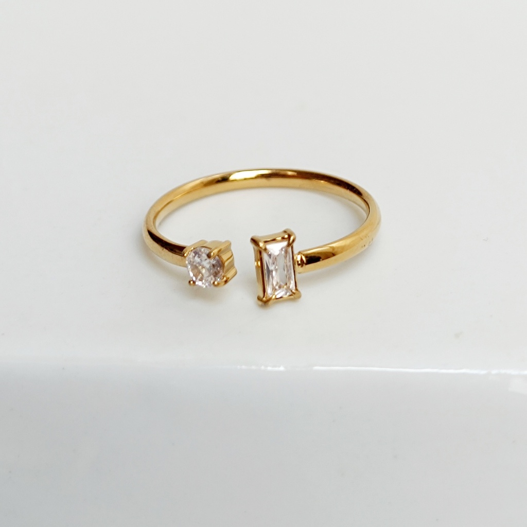 Anillo Doble Circonita Geo Apertura Delantera Dorado