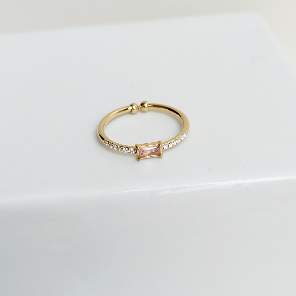 Anillo Circonitas Rectángulo Rosa Dorado