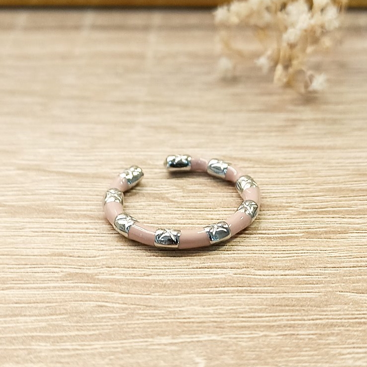 Anillo Redondo Rosa y Plateado