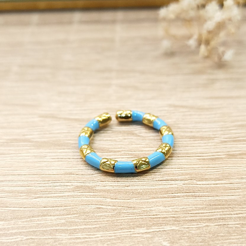 Anillo Redondo Turquesa y Dorado
