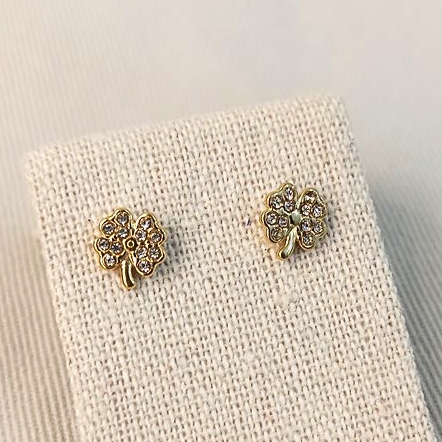 Pendientes Trébol Circonitas Blancas Dorado