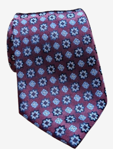 Corbata granate motivos geométricos azules