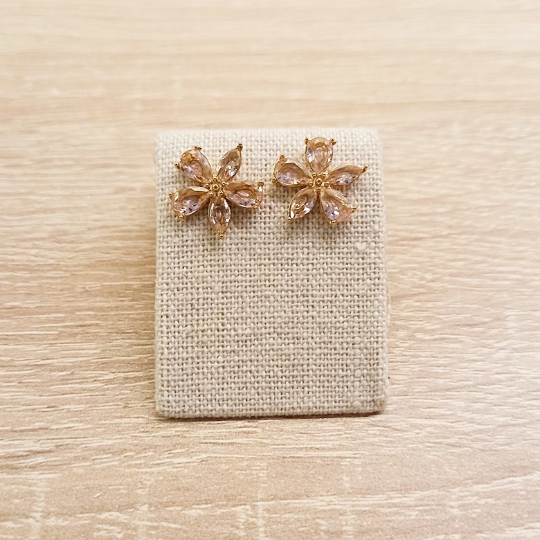 Pendientes Flor Cristales Rosa Dorado