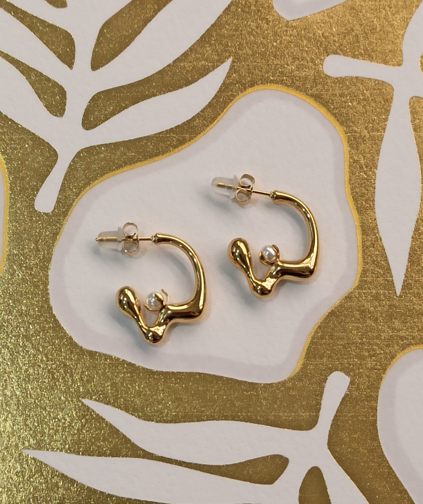 Pendientes Wavy Perla Dorado