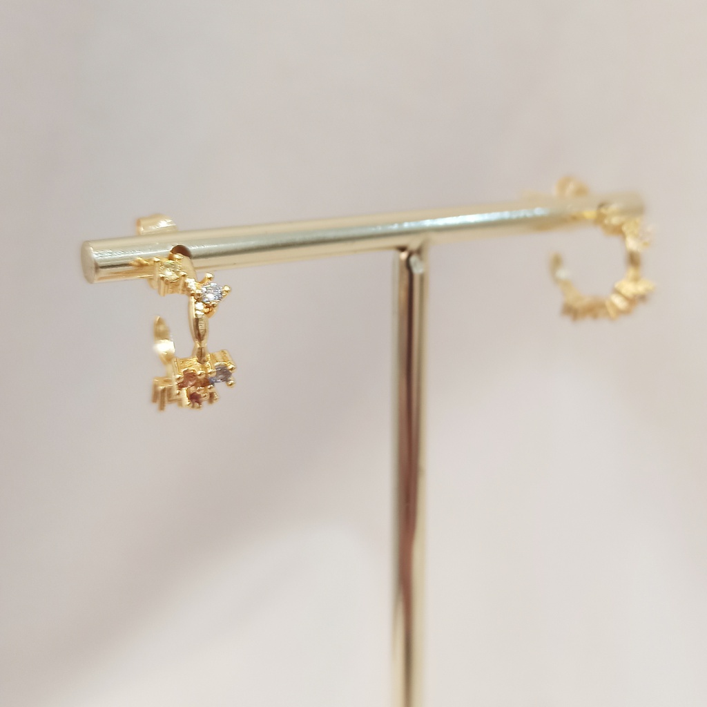 Pendientes Aritos Abiertos Circonitas Colores Dorado