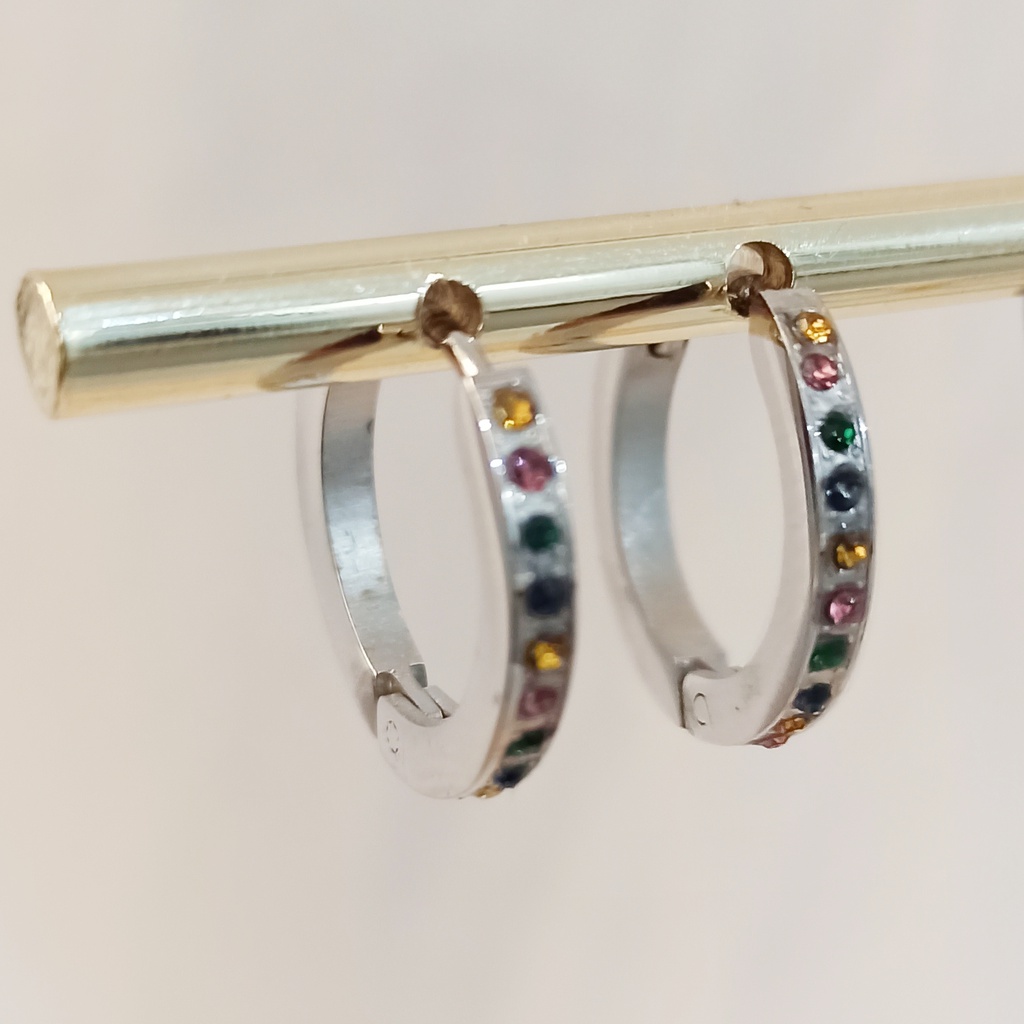 Pendientes Medium Punteado Colores Plateado