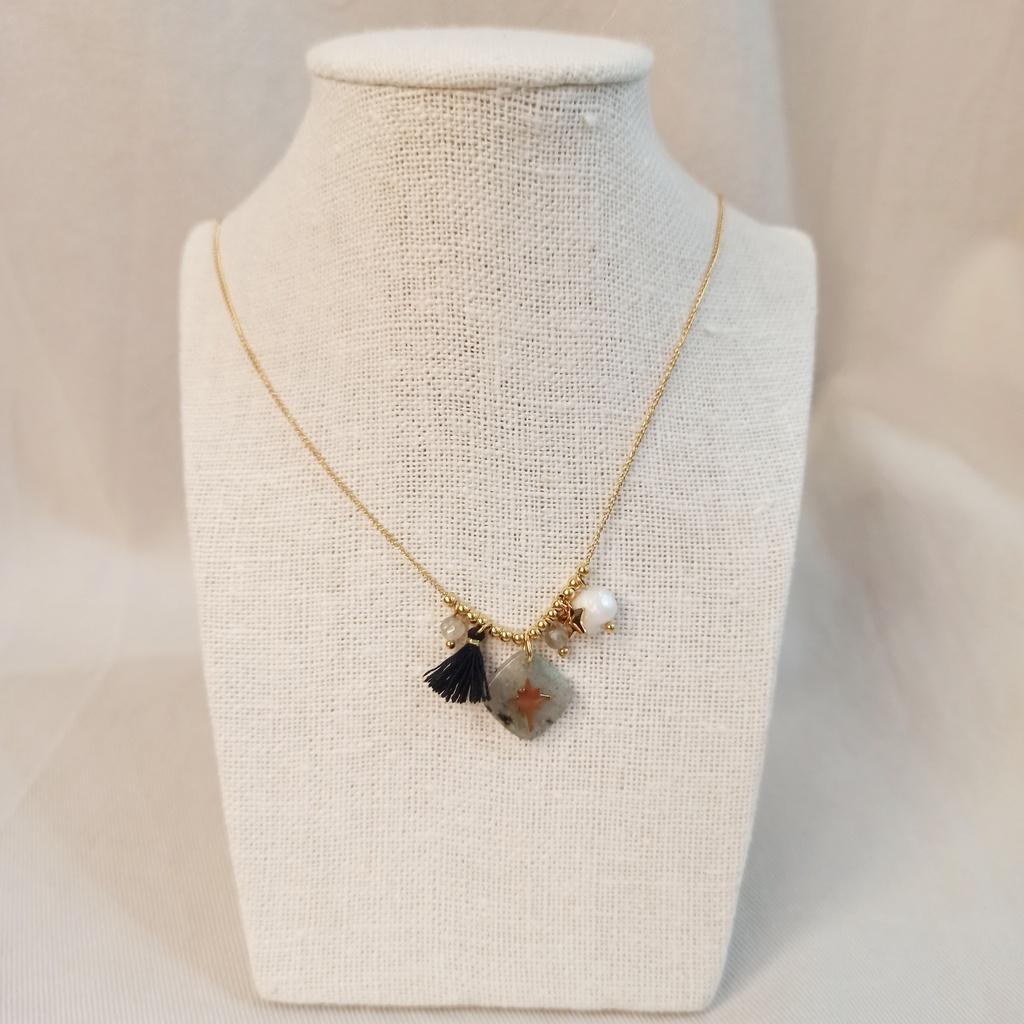 Collar Colgante Charms Piedra Destello Dorado