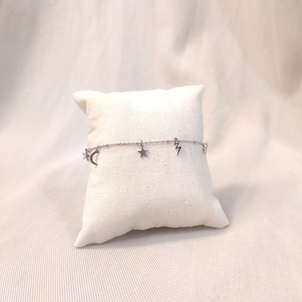 Pulsera Multicharm Rayos Estrellas Plateada