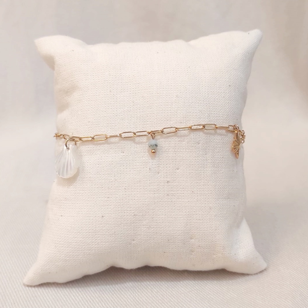 Pulsera Cadena Dorada Charms Destello Concha Acrílico