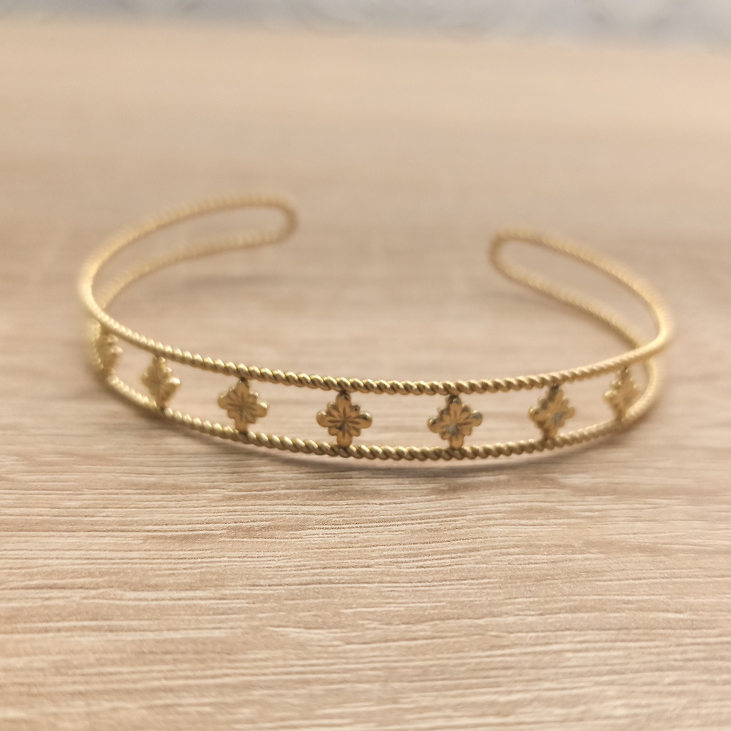 Brazalete Doble Fino Flores Dorado