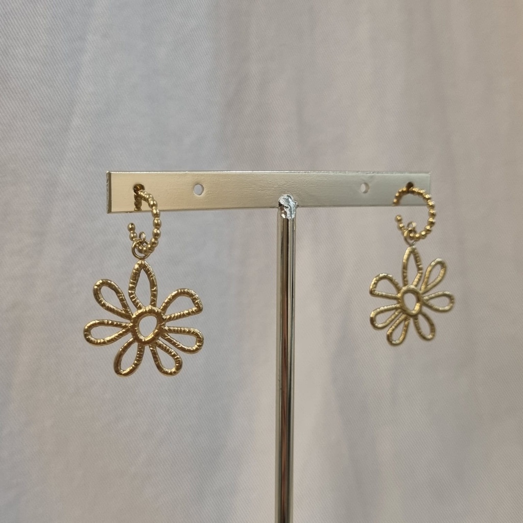 Aro Bolitas Doradas Charm Grande Flor