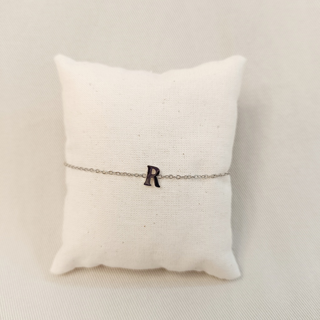 Pulsera Inicial Plateada Letra &quot;R&quot;