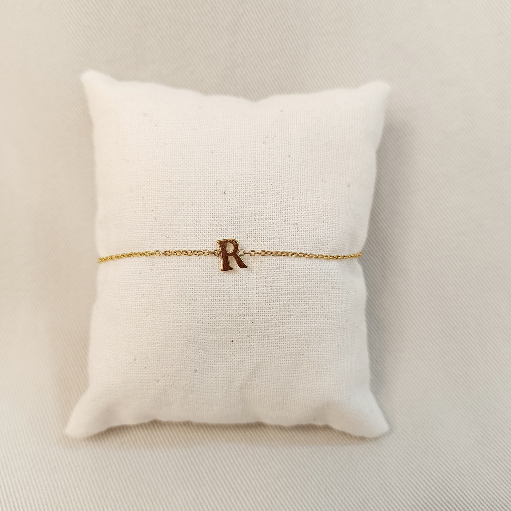 Pulsera Inicial Dorada Brillo Letra &quot;R&quot;