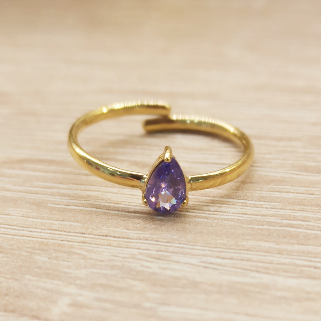 Anillo Gota Lila Dorado